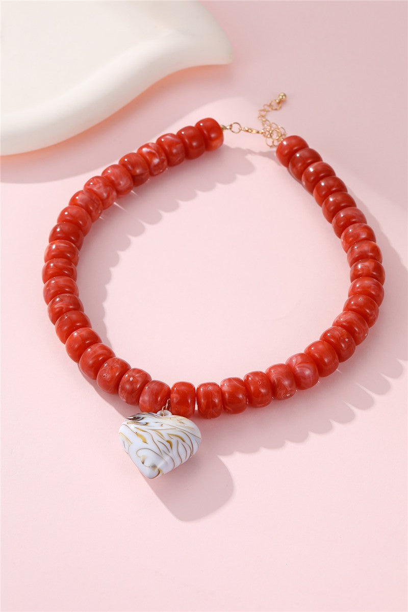 Camilia Heart Pendant Necklace - Brown