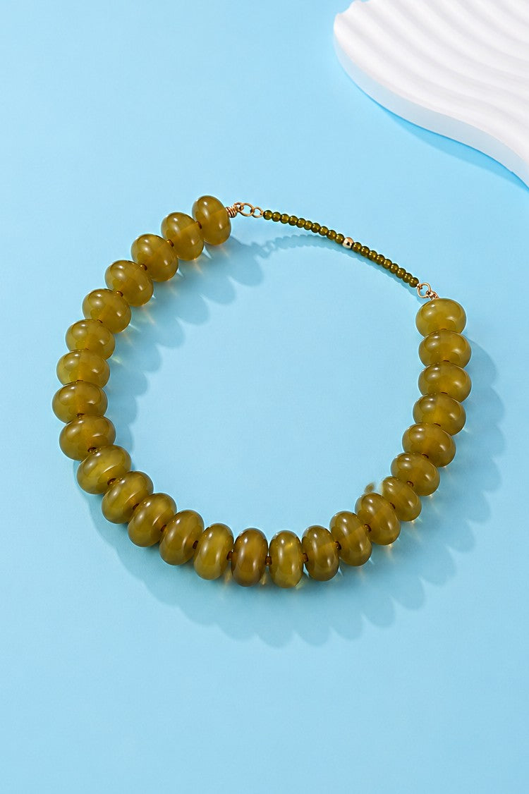 Margot Chunky Beaded Necklace - Olive
