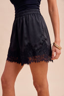 Giselle Satin Lace Shorts - Black