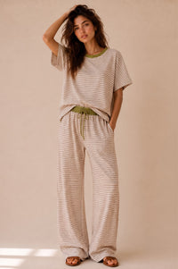 Amalia Stripe Pants - Oatmeal & Olive