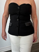 Debbie Strapless Sweetheart Button-Front Top Black