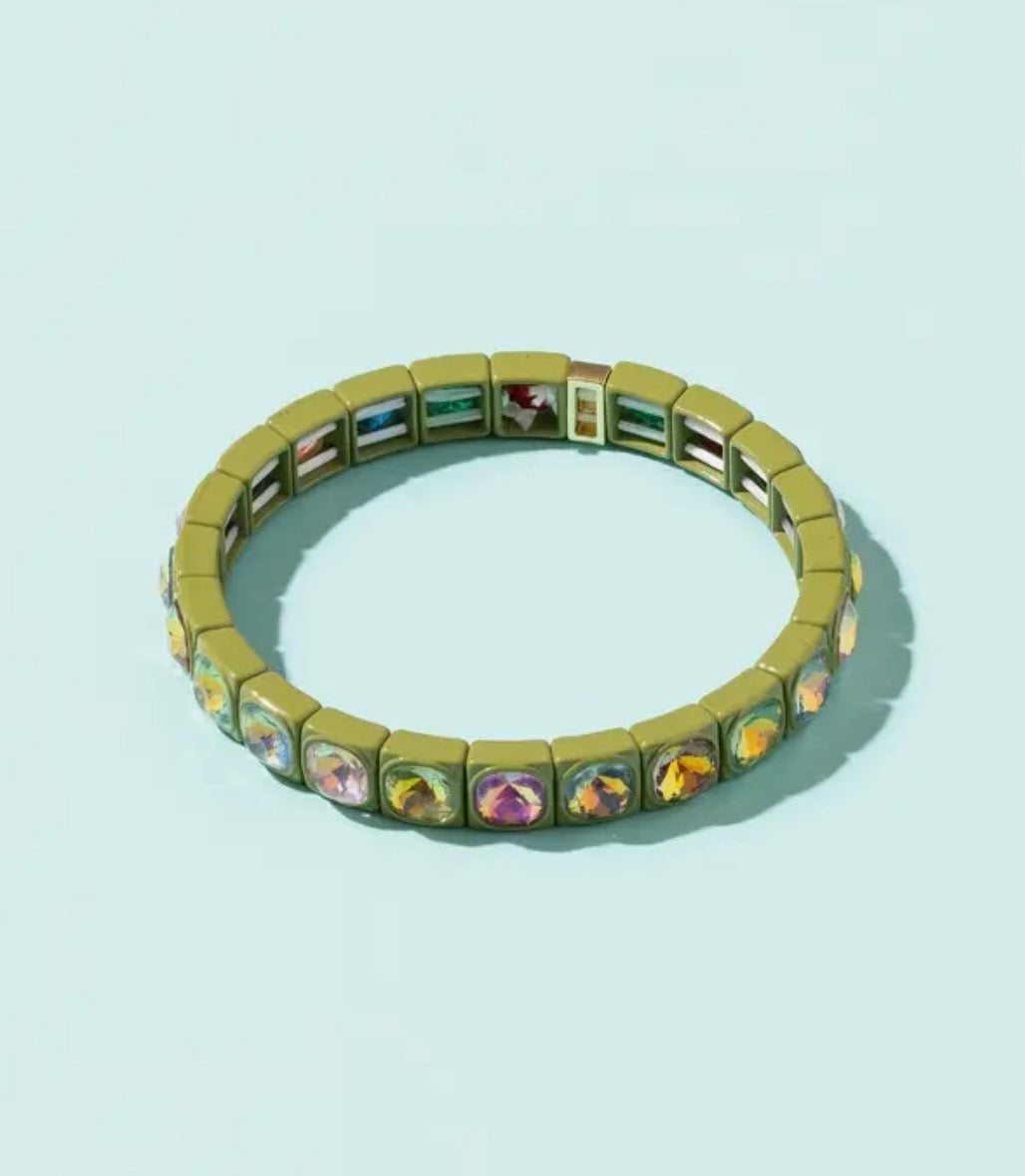 Tina Enamel Stretch Bracelet Olive Green