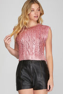 Marie Sleeveless Cable Knit Metallic Crop Sweater Pnk Gold