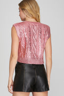 Marie Sleeveless Cable Knit Metallic Crop Sweater Pnk Gold