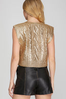 Marie Sleeveless Cable Knit Metallic Crop Sweater Pnk Gold