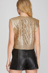 Marie Sleeveless Cable Knit Metallic Crop Sweater Pnk Gold
