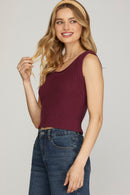 Autumn Sleeveless Textured Sweater Top Olive Plum