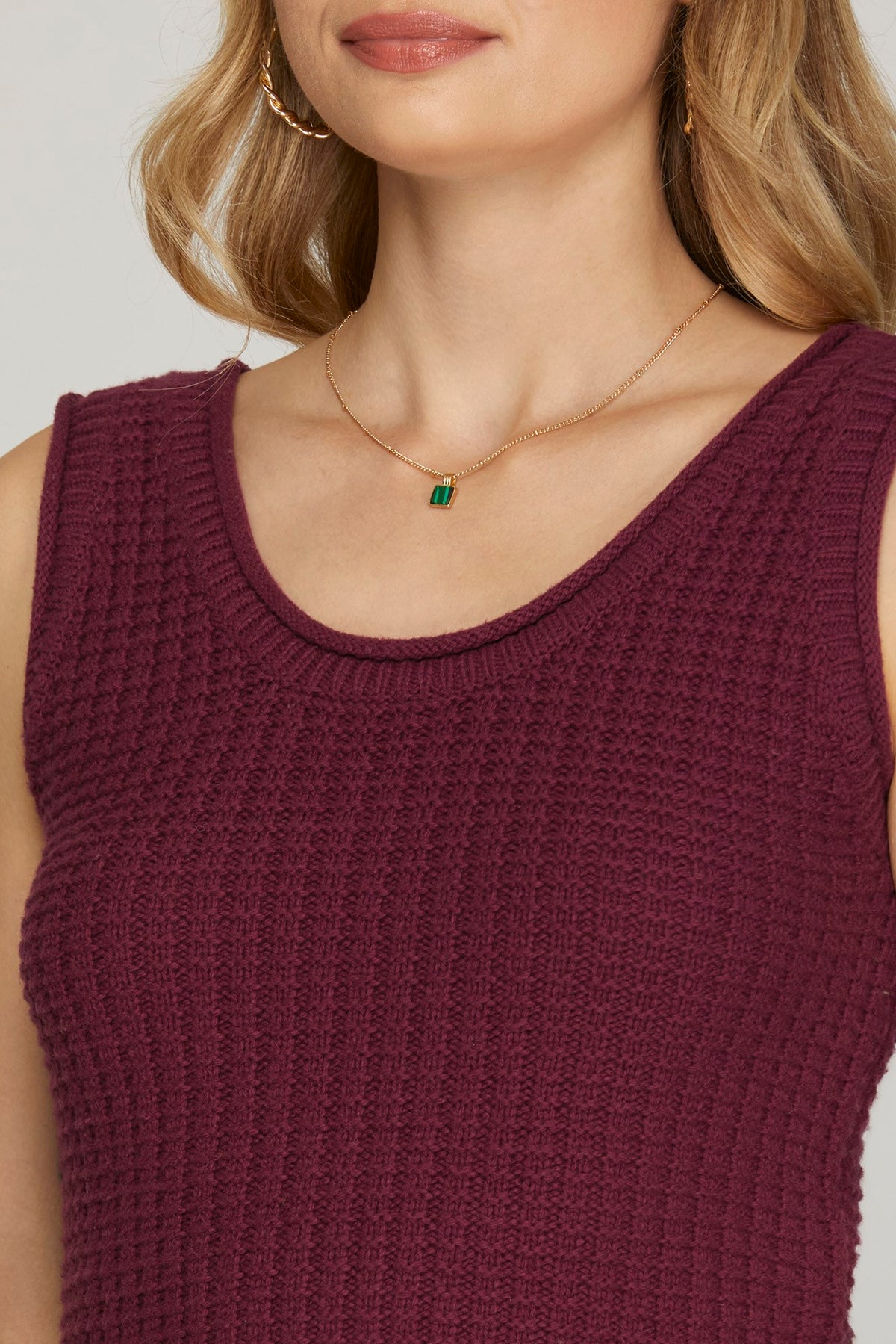 Autumn Textured Tank Sweater Top Plum