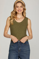 Autumn Sleeveless Textured Sweater Top Olive Plum