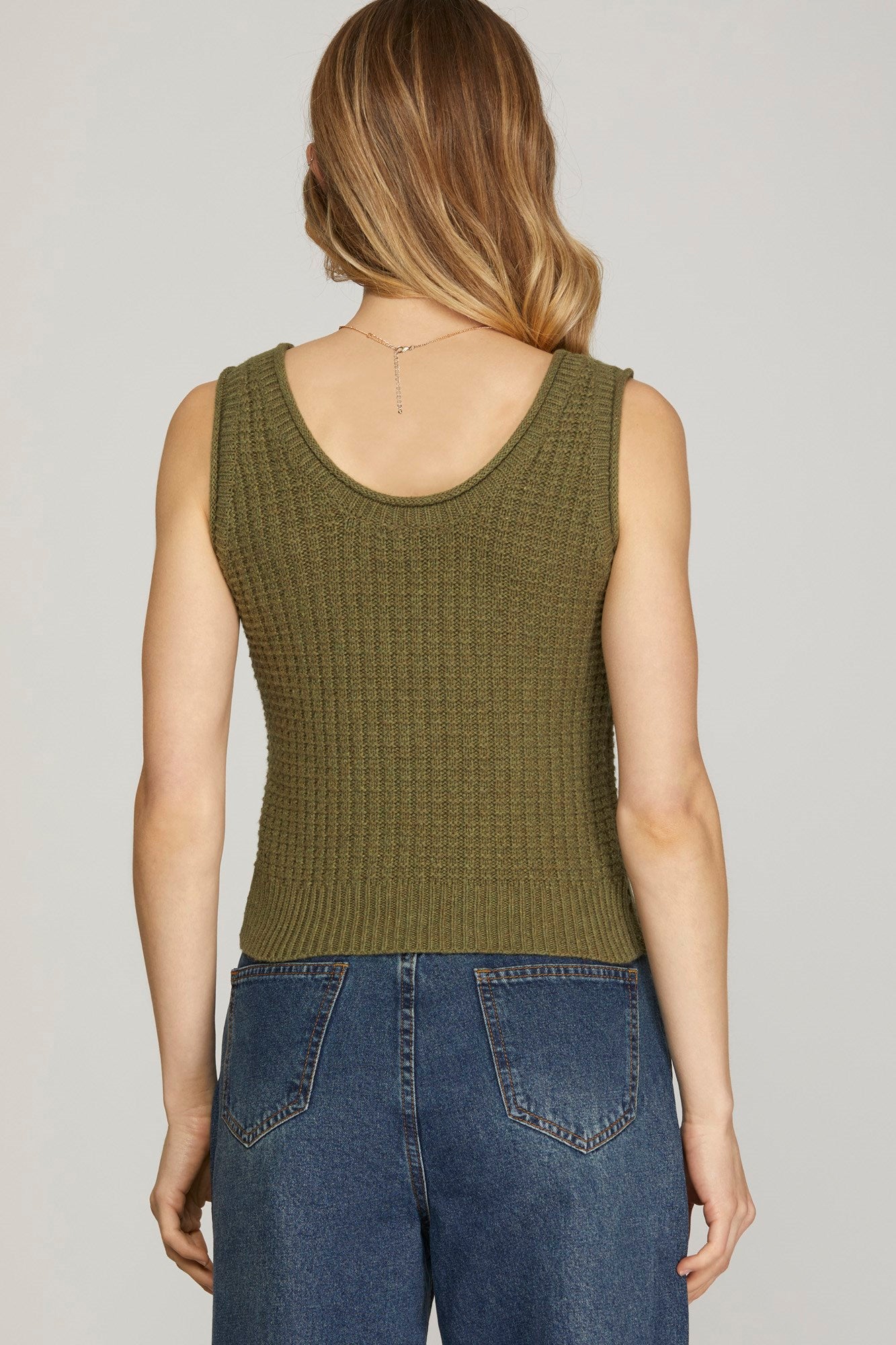 Autumn Sleeveless Textured Sweater Top Olive Plum