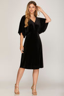 Leah Kimono Sleeve V Neck Velvet Midi Dress