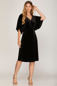 Leah Kimono Sleeve V Neck Velvet Midi Dress