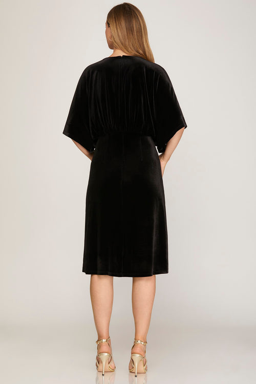 Leah Kimono Sleeve V Neck Velvet Midi Dress