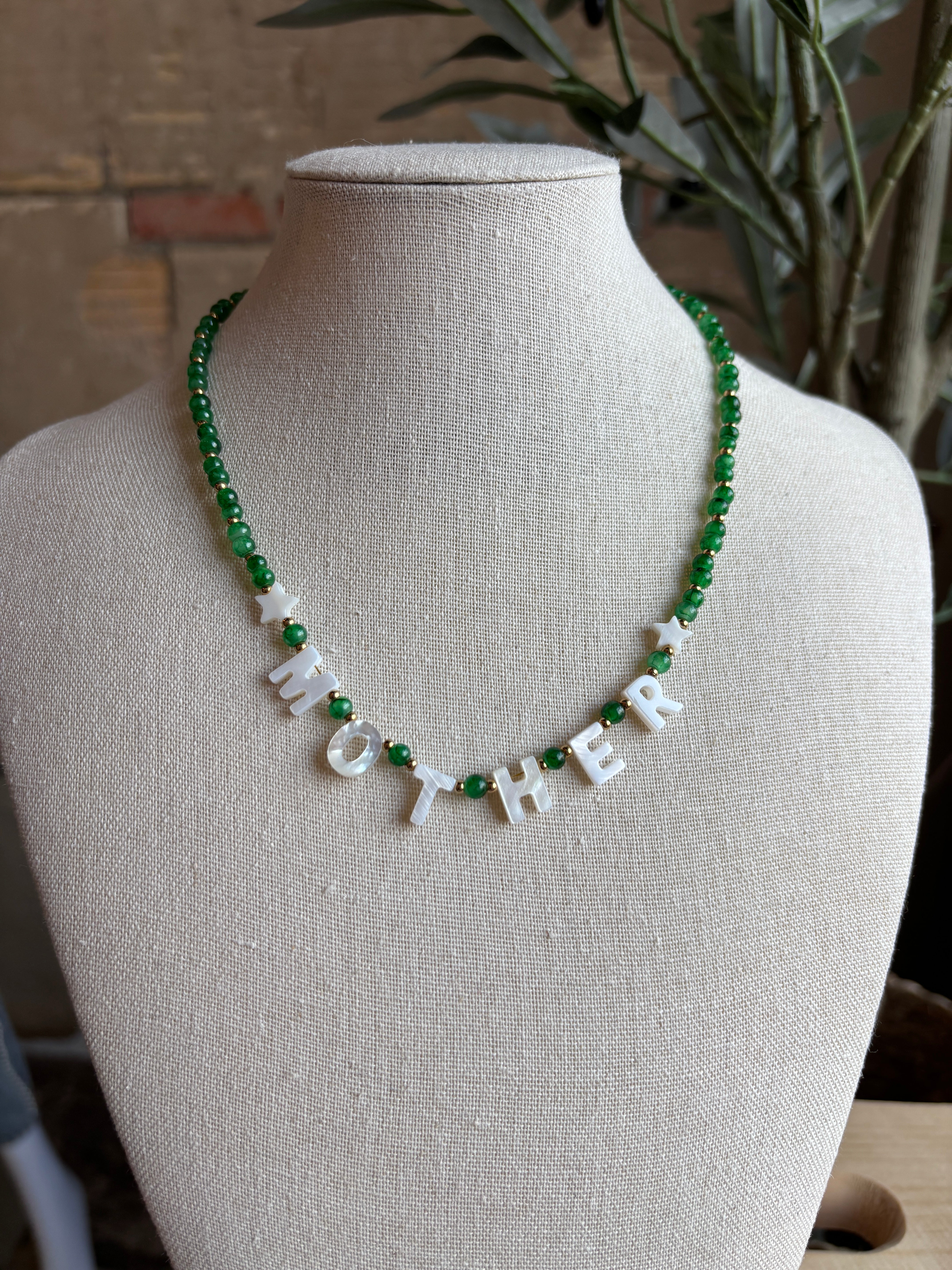 Paula Mother Glass Beaded Necklace - Emerald Green