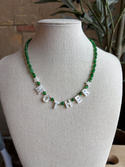Paula Mother Glass Beaded Necklace - Emerald Green