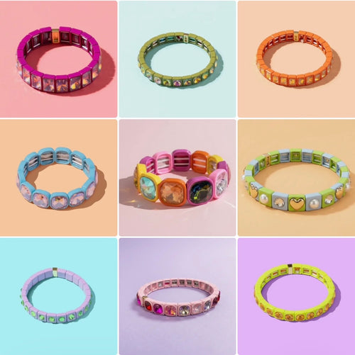 Lila Enamel Stretch Bracelet Pink/Orange