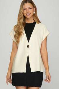 Lina Oversized Single Button Sweater Vest Cream