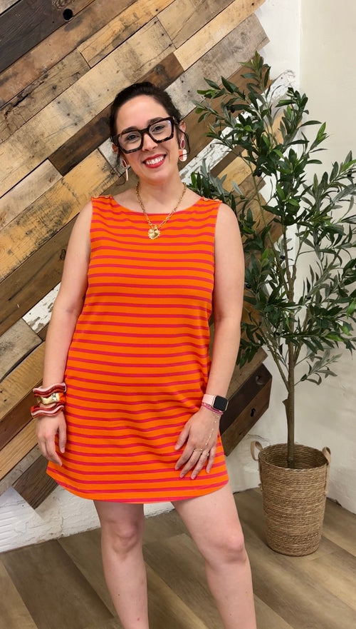 Lydia Stripe Shift Dress – Sunkist/Pink