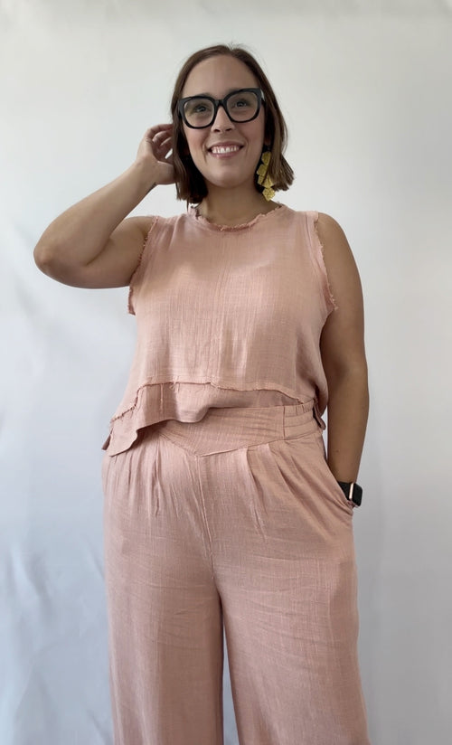 Solid Linen Sleeveless Top Blush