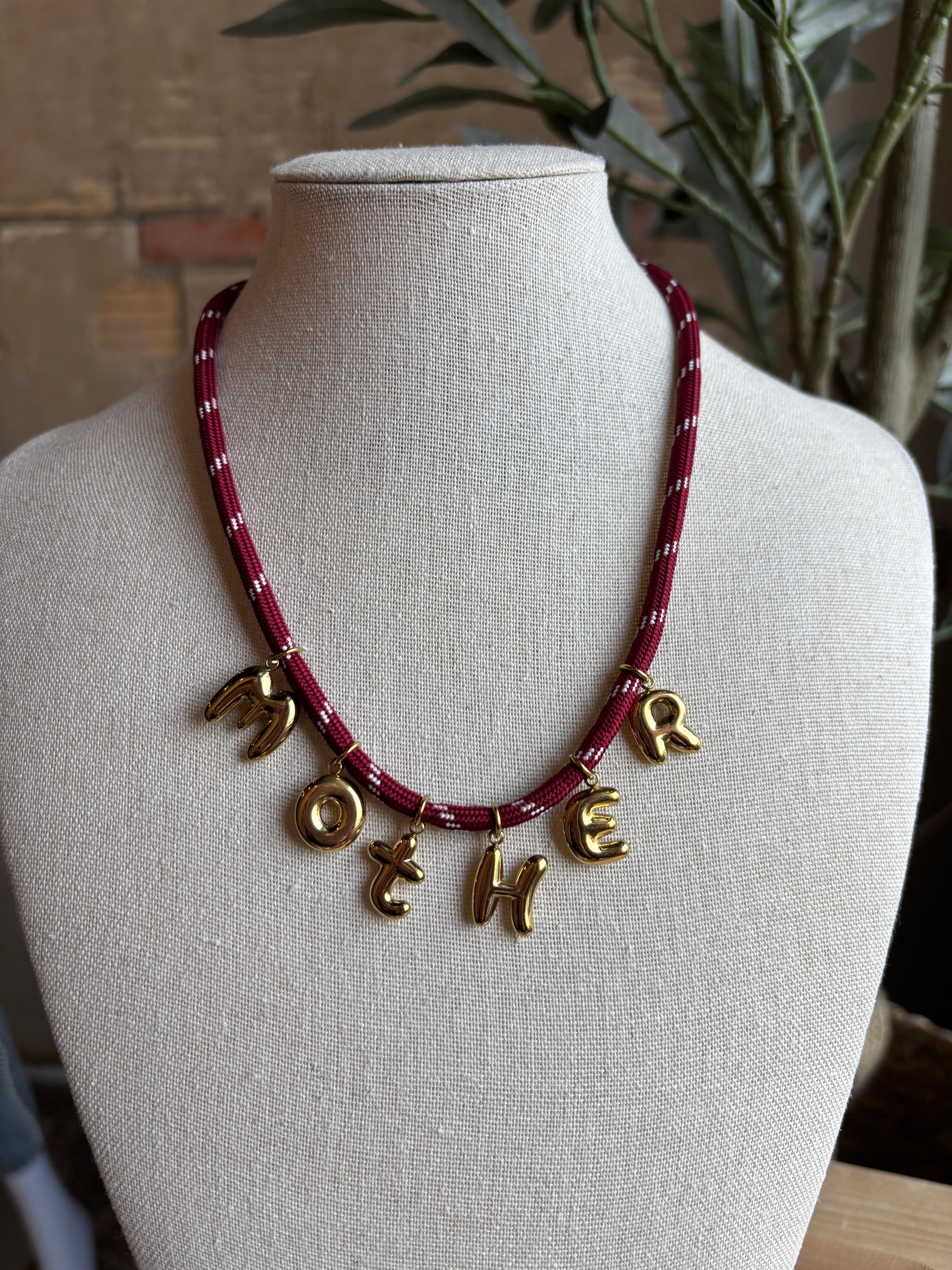 Ginny Mother Necklace - Burgandy/Gold