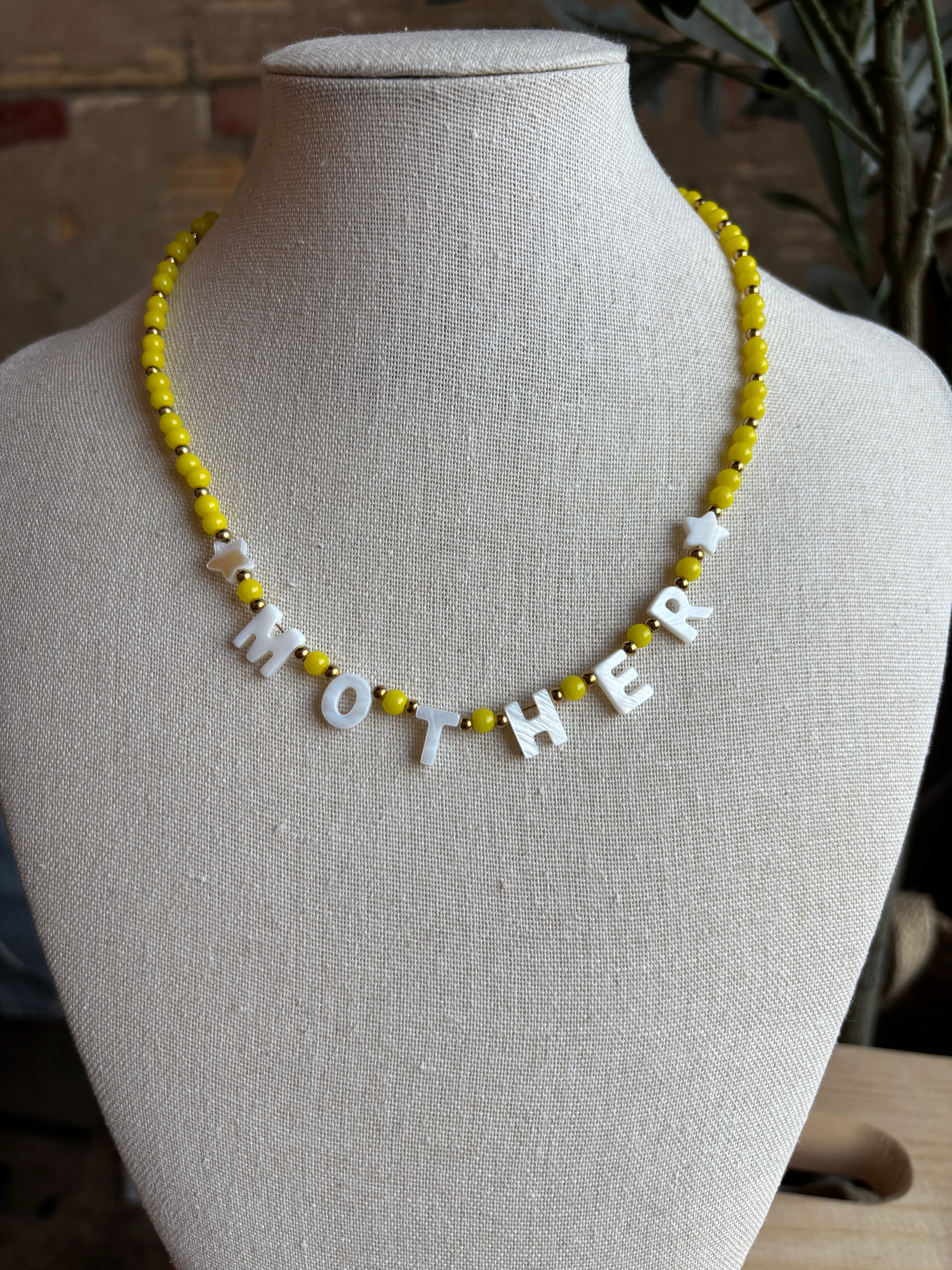Paula Mother Glass Beaded Necklace - Yellow