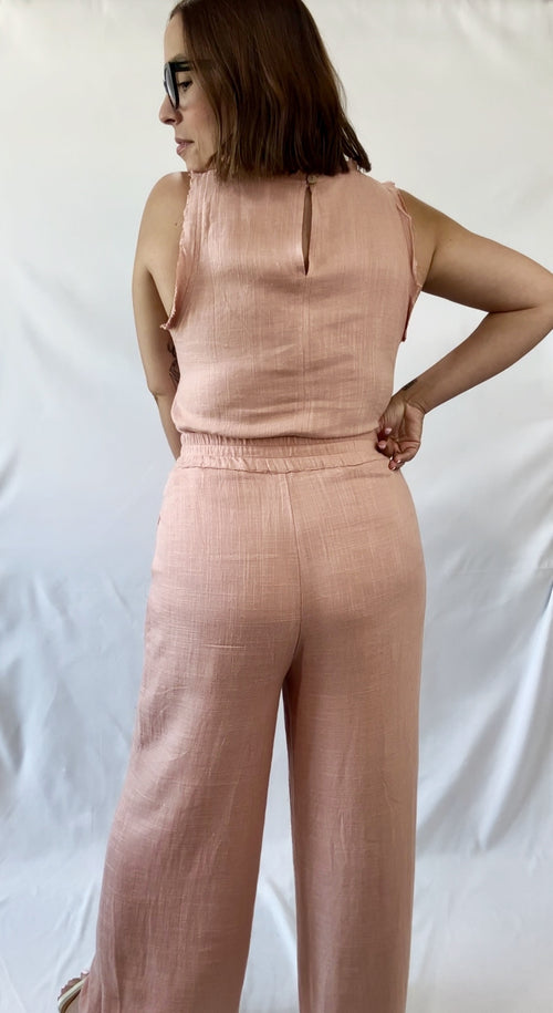 Solid Linen Sleeveless Top Blush