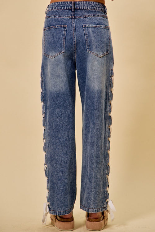 Lena Lace-Up Straight Leg Denim