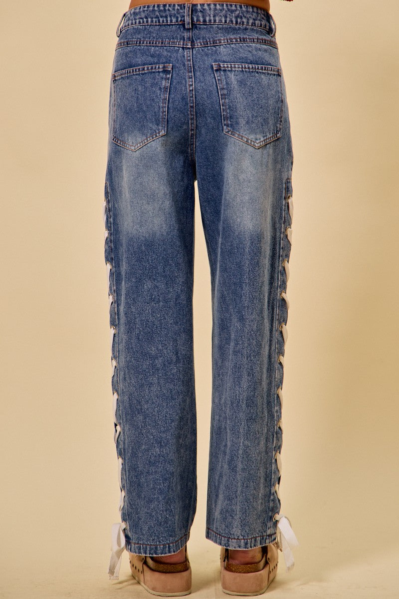 Lena Lace-Up Straight Leg Denim