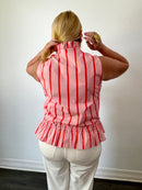 Lin Stripe Self-Tie Blouse