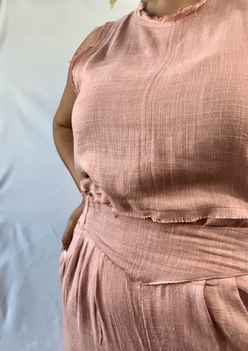 Solid Linen Sleeveless Top Blush