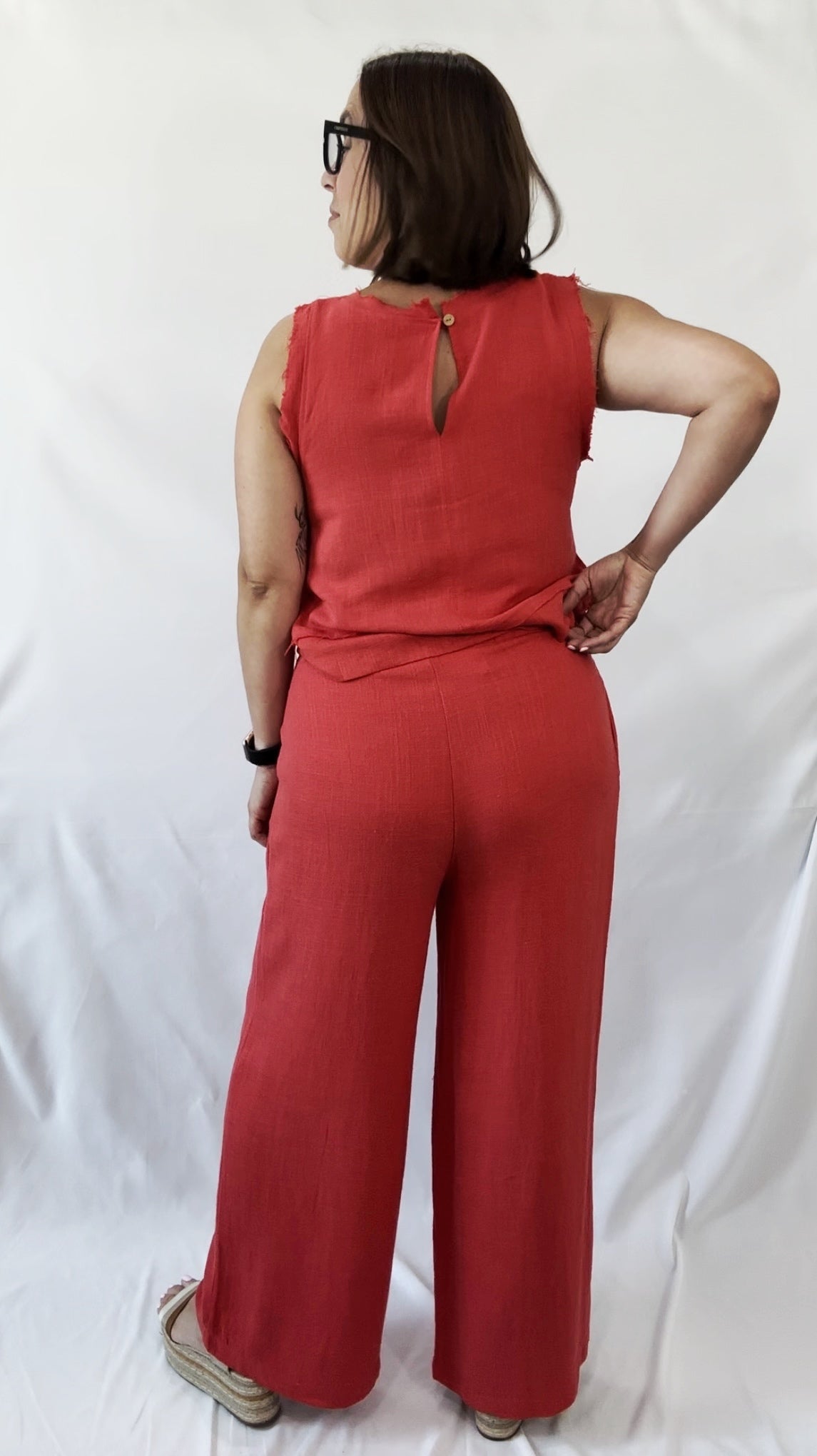 Solid Linen Wide Leg Long Pants Blush, Tomato