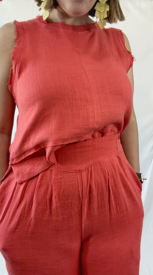 Solid Linen Wide Leg Long Pants Blush, Tomato