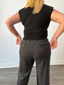 Leah Front Pleat Pinstriped Pants Black