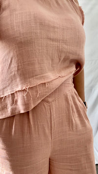 Solid Linen Wide Leg Long Pants Blush, Tomato