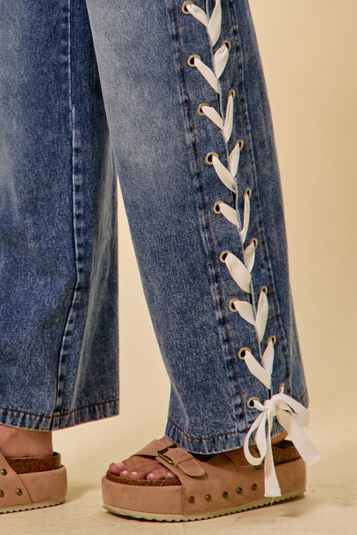 Lena Lace-Up Straight Leg Denim