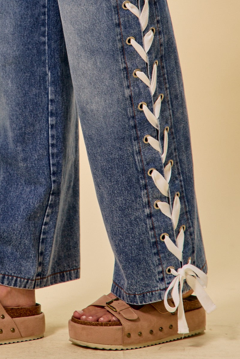 Lena Lace-Up Straight Leg Denim