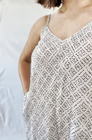 Sleeveless Wide Leg Jumpsuit with Pockets White Dotted