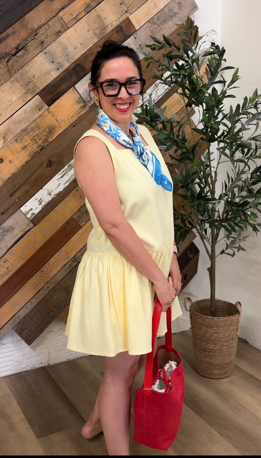 Sierra Square Neck Tunic Dress – Butter Yellow