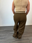 Shannon Contrast Tie Wide Leg Trousers Coffee