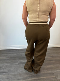 Shannon Contrast Tie Wide Leg Trousers Coffee