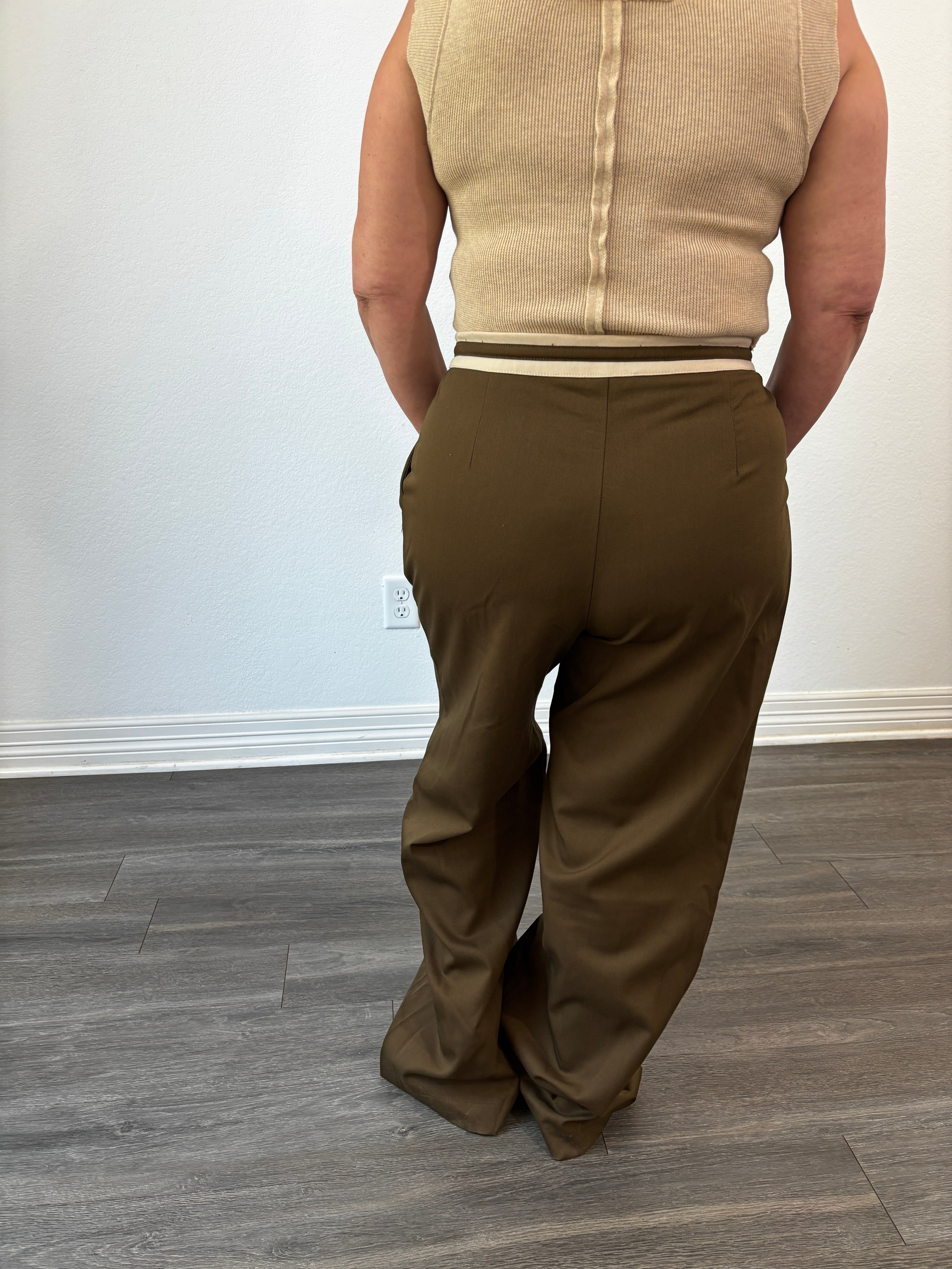 Shannon Contrast Tie Wide Leg Trousers Coffee