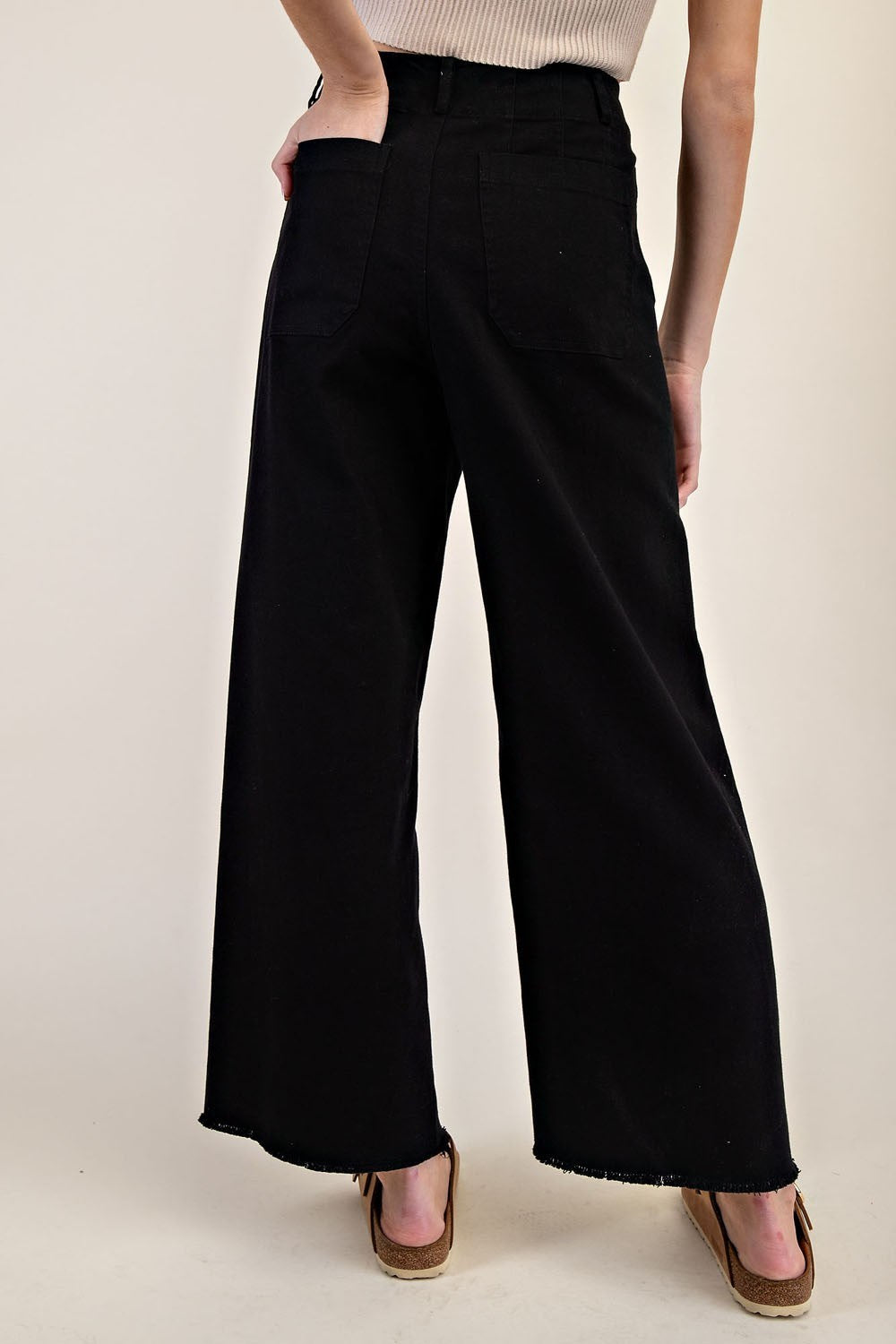 Susie Raw Hem Front Pocket Pants Black White