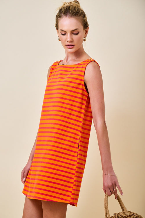 Lydia Stripe Shift Dress – Sunkist/Pink