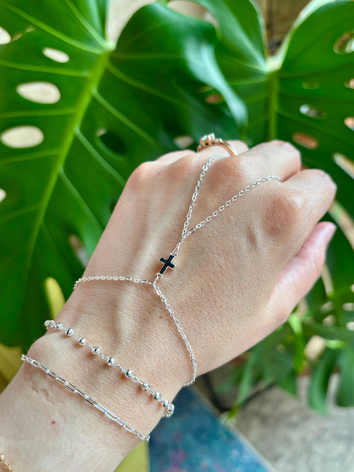 Selene Cross Multi-Chain Hand Bracelet – Silver