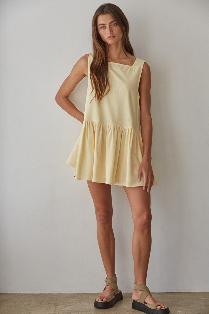 Sierra Square Neck Tunic Dress – Butter Yellow