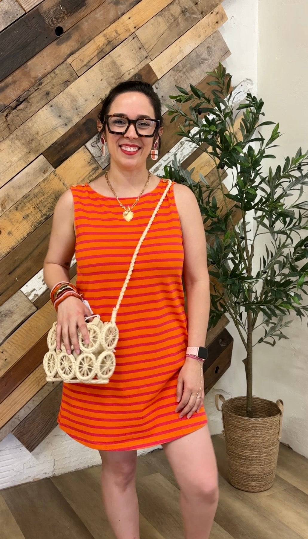 Lydia Stripe Shift Dress – Sunkist/Pink