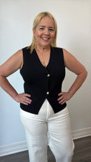 Linda Knit Golden Button Vest Black