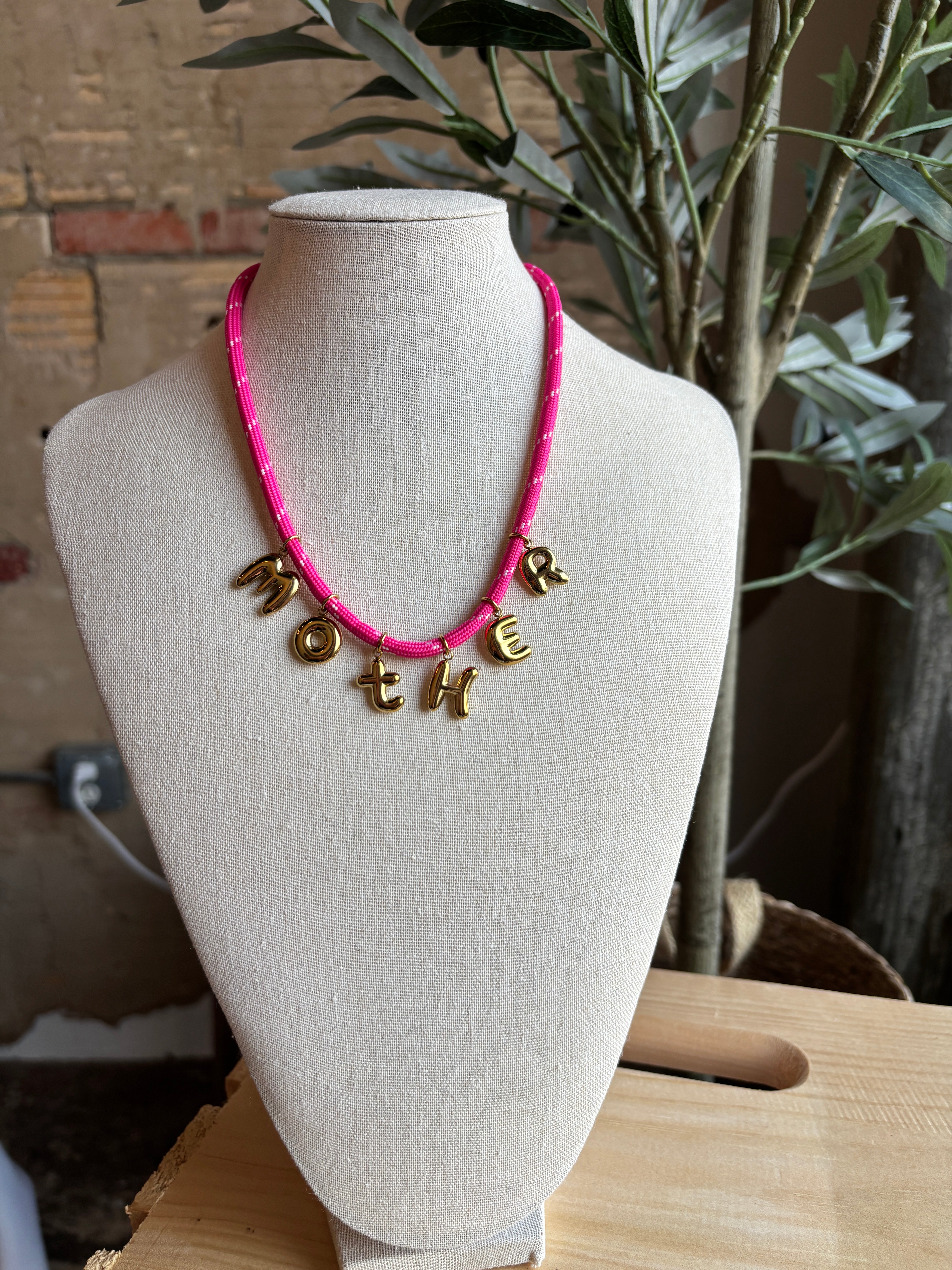 Ginny Mother Necklace - Hot Pink/Gold