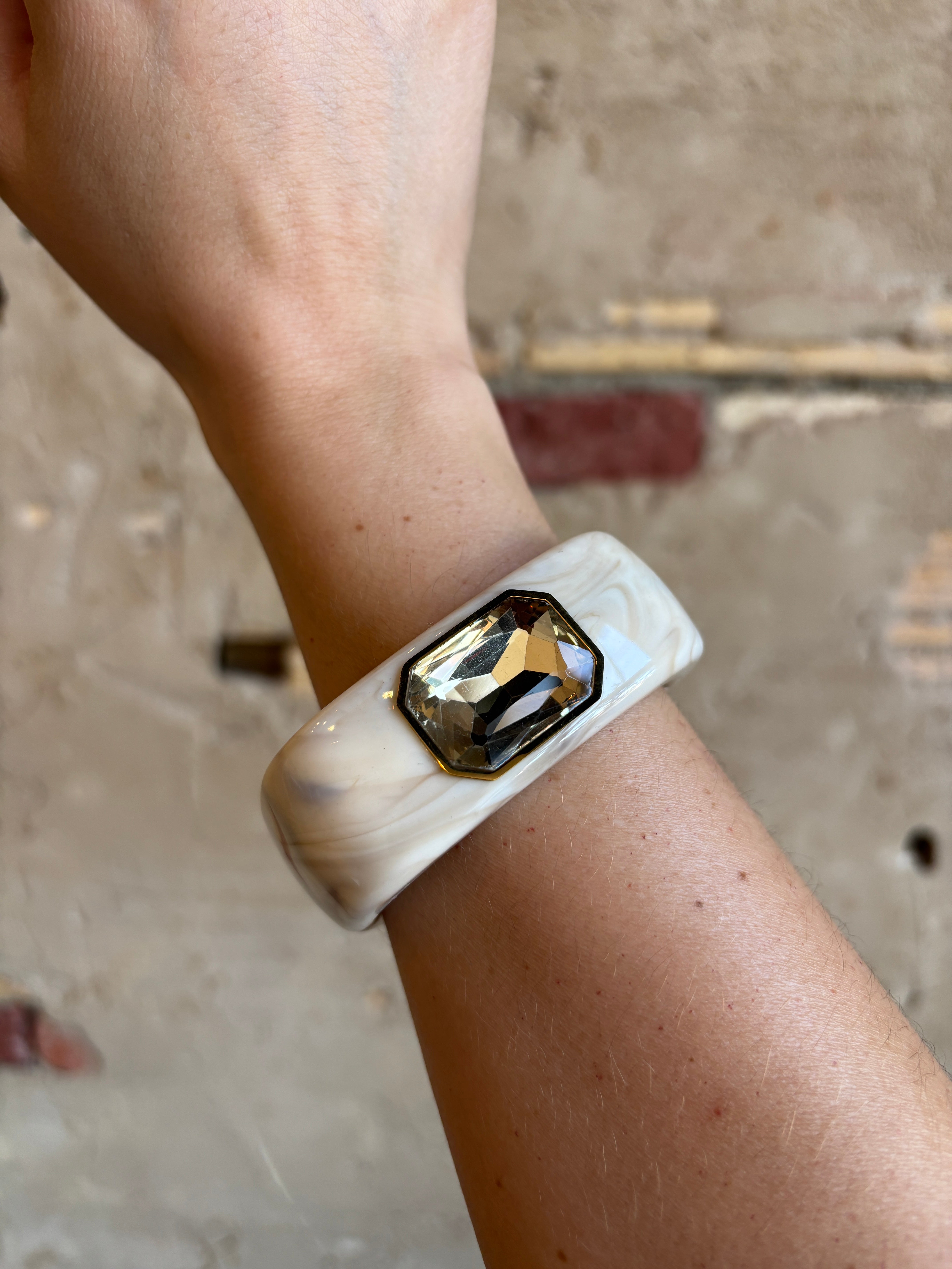 Bianca Gemstone Cuff Bracelet - Cream