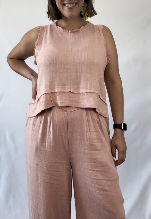 Solid Linen Sleeveless Top Blush